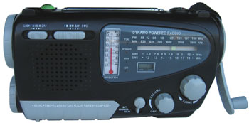 Dynamo Solar Radio with Flashlight, Compass and Siren, Clock