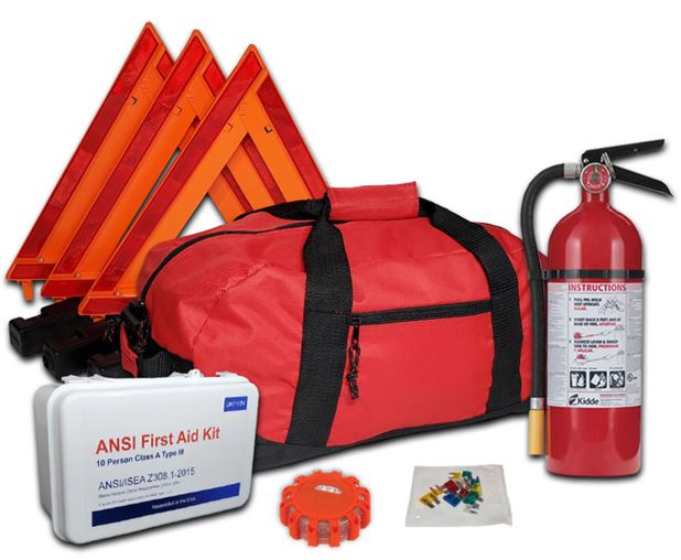 USKITS Essential DOT OSHA ANSI Compliant Kit with LED Flare and 5lb 3A40BC Fire Extinguisher and LED Flare