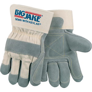 Big Jake Gloves w/Full Feature Gunn Pattern, Leather Palm, & 2 3/4" Safety Cuff, Large