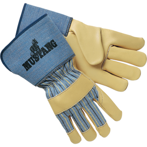 Mustang Leather Palm Gloves w/Premium, 4 1/2" Gauntlet Cuff, Medium