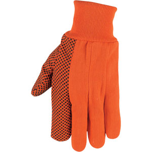 High Visibility Orange Canvas Gloves with Black Dots