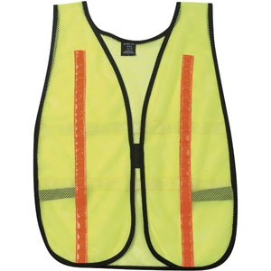 General Purpose Poly Mesh, Lime Safety Vest with Red/Orange Stripes