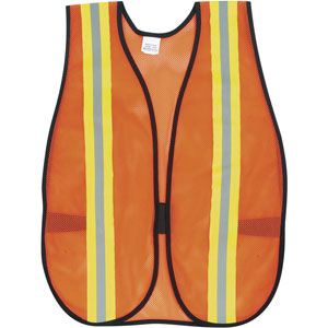General Purpose Poly Mesh, Orange Safety Vest with Lime/Silver Stripes