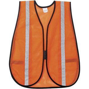 General Purpose Poly Mesh, Orange Safety Vest w/Silver Stripes
