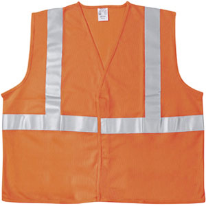 ANSI 100% Poly, Safety Vest, Two 2" Silver Stripe, Orange