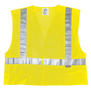 Class 2, Tear-Away, Poly Safety Vest, 2" Silver Stripe, Fluorescent Lime, Medium