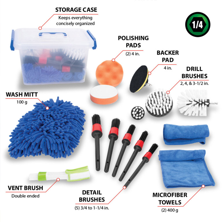 4x Pack - 16 pc. Power Brush Detailing Kit