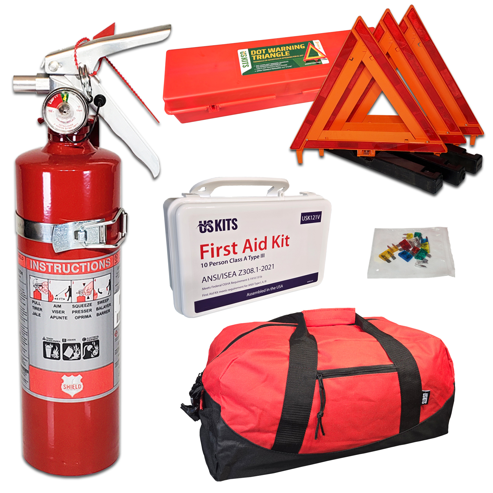 USKITS DOT OSHA Compliant Kit with 1A10BC Fire Extinguisher and 10 Person ANSI First Aid Kit