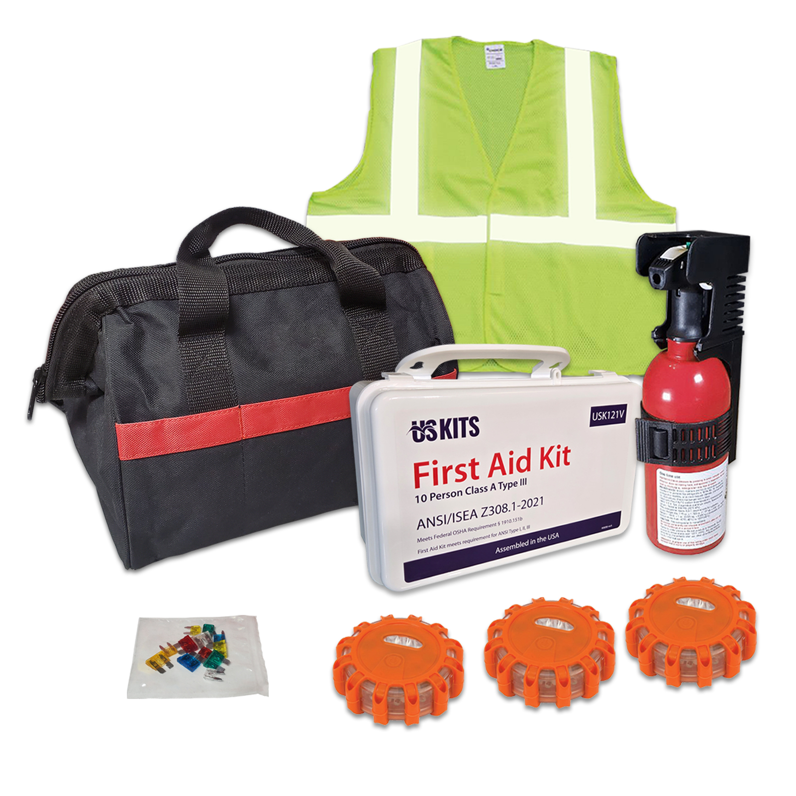 Roadside Safety Kit with DOT and OSHA Compliant Items