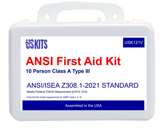 USKITS 10 Person ANSI 2021 First Aid Kit- Class A Type III