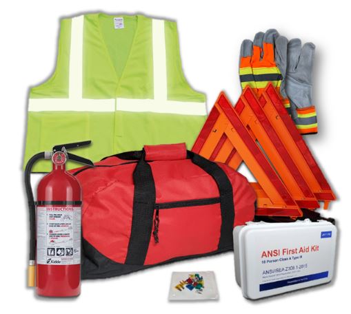 USKITS DOT OSHA Hi-Viz Fleet Safety Kit with 5lb 3A40BC Fire Extinguisher and 10 Person ANSI First Aid Kit