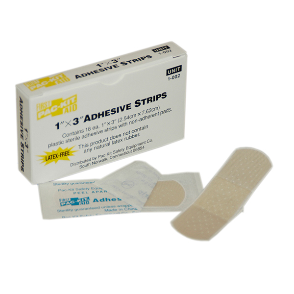 Plastic Adhesive Strips, 1" x 3" (16/Box)