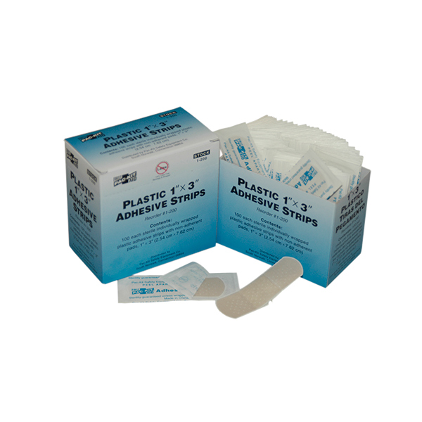 Plastic Adhesive Strips, 1" x 3" (100/Box)